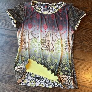 Y2K ANAC Mesh Stretch Paisley Fairy Boho Baby Tee Top M